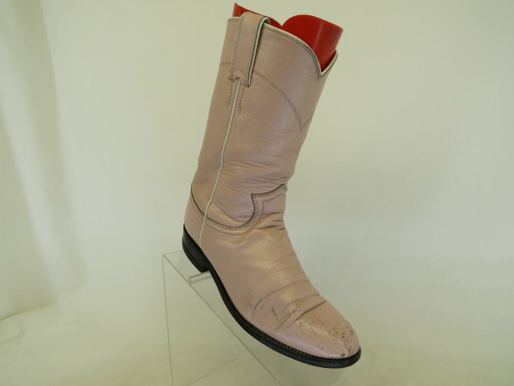 Justin Pink Leather Roper Cowboy Western Boots Womens Size 5 C (Wide Width)